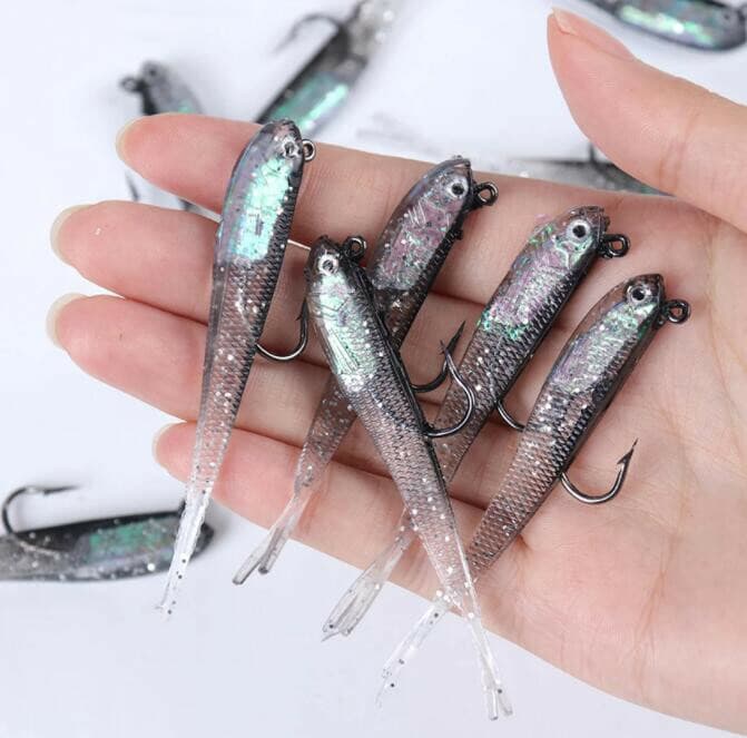 8PCS Jig Hooks Soft Fishing Lures Silicone Worms Fishing Baits Wobblers Swimbait - Image 1