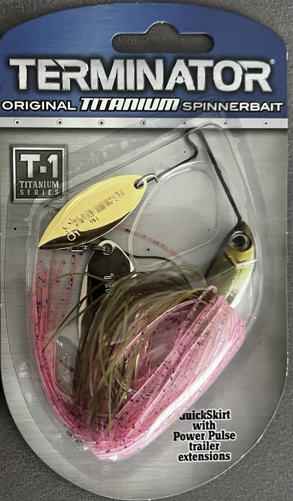 DISCONTINUED TERMINATOR T-1 TITANIUM 3/4 OZ SPINNERBAIT DOUBLE WILLOW - Image 1