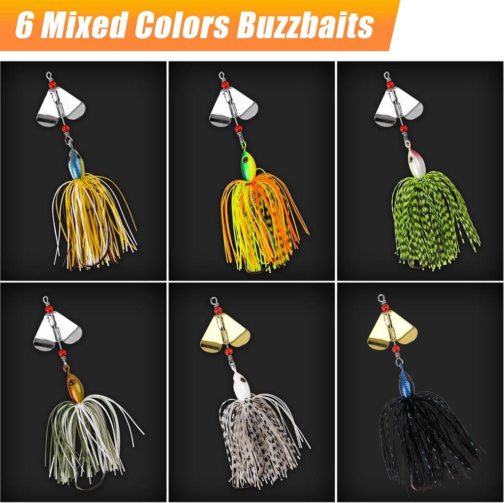 Spinnerbait Fishing Lures Kit Set, 6Pcs Bass Fishing Buzzbait Multicolor Bass Tr - Image 5