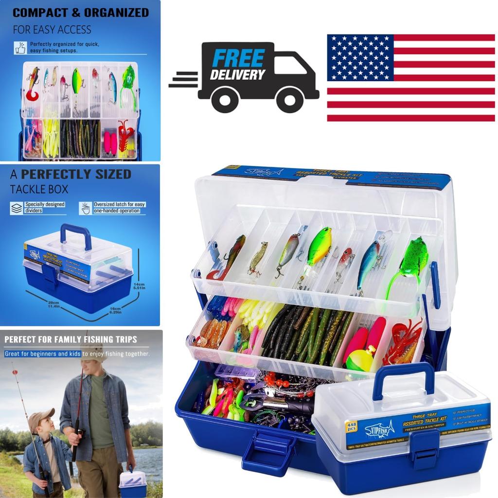 Complete Fishing Tackle Kit with 448 Pieces Hooks Weights Pliers and Accessories - Image 1