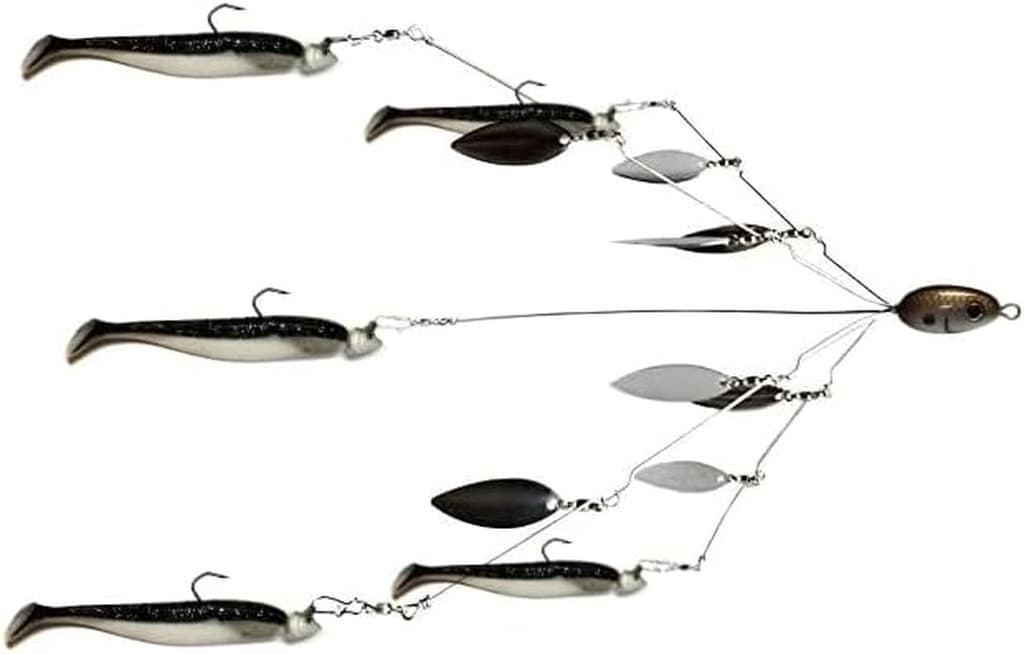 Fully Rigged 5 Arms 8 Bladed Umbrella Rig Bass Lure W/Swim Baits and Jig Heads I - Image 2