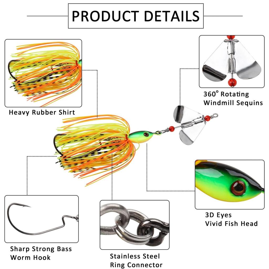 Spinnerbait Fishing Lures Kit, 6pcs Bass Buzzbait Hard [MIXED]  - Image 2