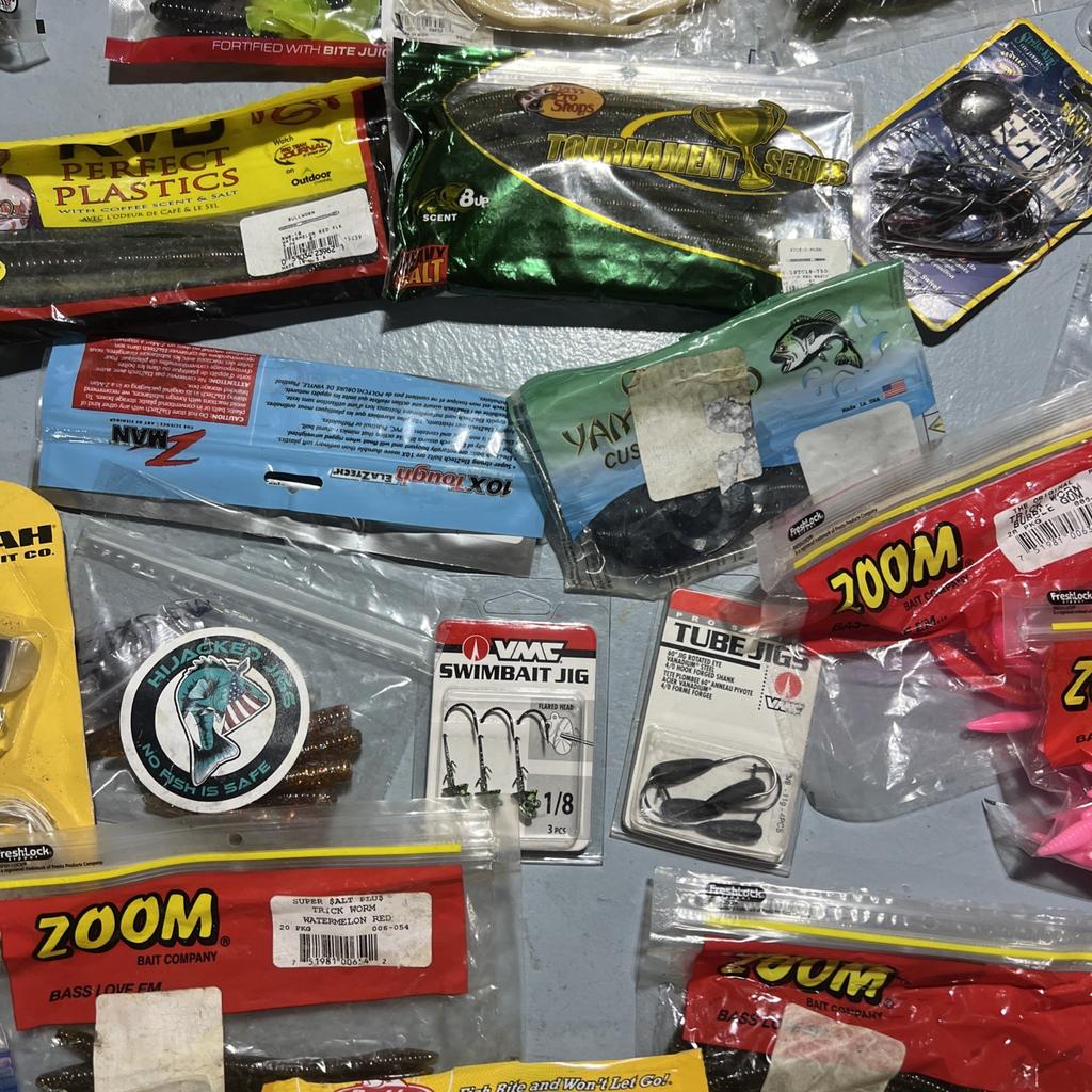 Lot Of Bass Fishing Baits Zoom Booyah VMC Bass Pro Powerbait Tubes Spinnerbaits - Image 9