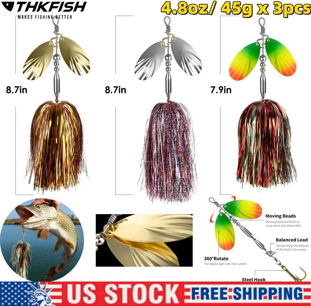 3PCS Premium Bass Fishing Buzzbait Kit Multicolor Swimbaits Hard Metal Lures US - Image 1