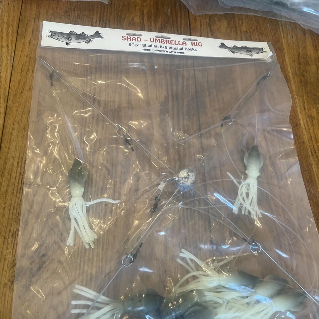 9” Umbrella Rig 4 Arm 11” With 5.5” Squid (9)  8/0 Mustad New Pkg Gray Glow New - Image 6
