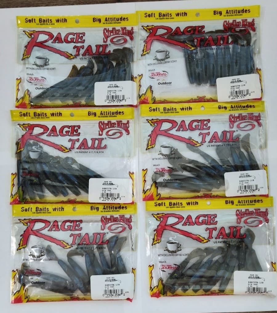 (LOT OF 6) 9 Per Pk STRIKE KING RAGE NED CUT-R WORM 3" RGNCUT-R Blue Craw - Image 1