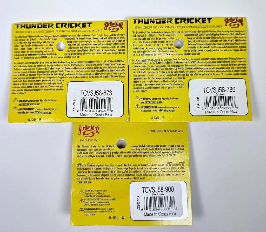 (Lot of 3) Strike King Thunder Cricket Vibrating Blade Jig 5/8oz Owner Hook BASS - Image 5