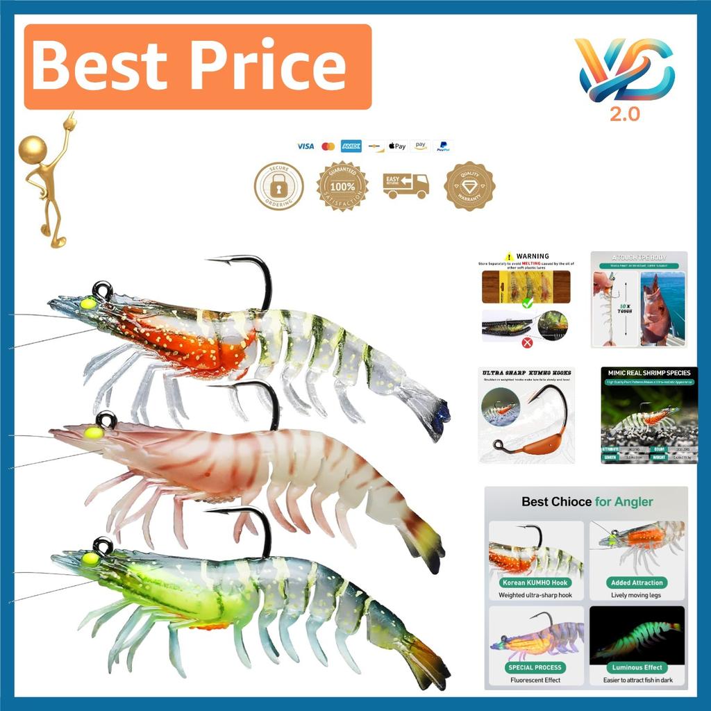 Realistic TPE Bass Lures - 3.5in Shrimp Swimbait for Freshwater & Saltwater - Image 1
