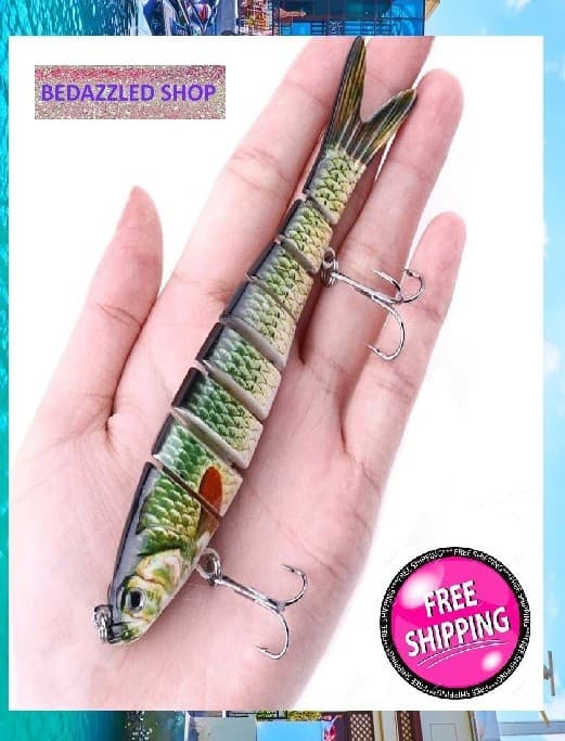 Fishing Lures 8-Segments Fish Bass Minnow Swimbait Tackle Hook Bait Pack of 5 - Image 6