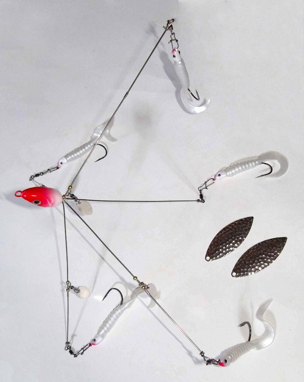 "NEW" (13 Pc) 5 Arm Alabama/Umbrella Rig Complete Set-(White/Pearl)-Bass/Walleye - Image 2