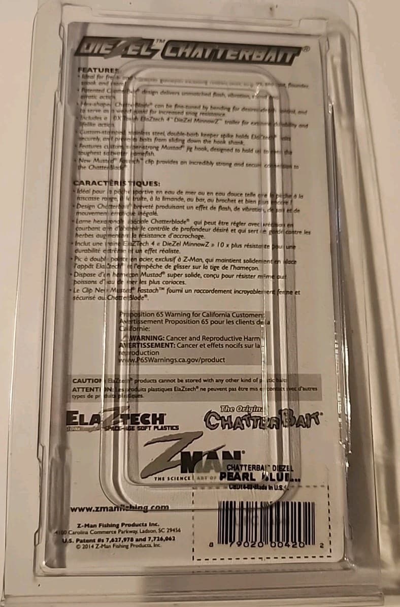 New Z-Man ChatterBait DieZel Fishing Lure 1/4 oz CBD14-08 Pearl Blue Mustad Hook - Image 4