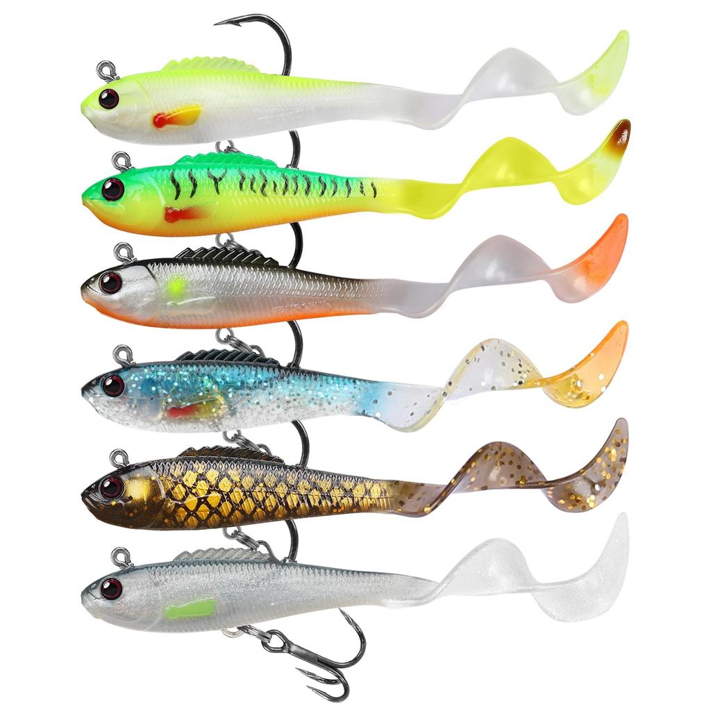 Pre-Rigged Soft Fishing Lures, Curly Tail Swimbait for Bass, Crappie, Trout - Image 1