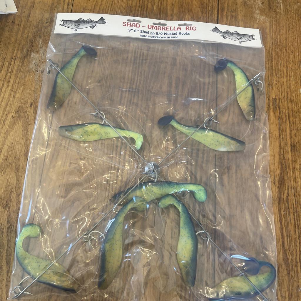 Umbrella Rig 4 Arm 11” With 6” Shad (9)  Chartr. Blue 8/0 Hook Mustad New In Pkg - Image 11
