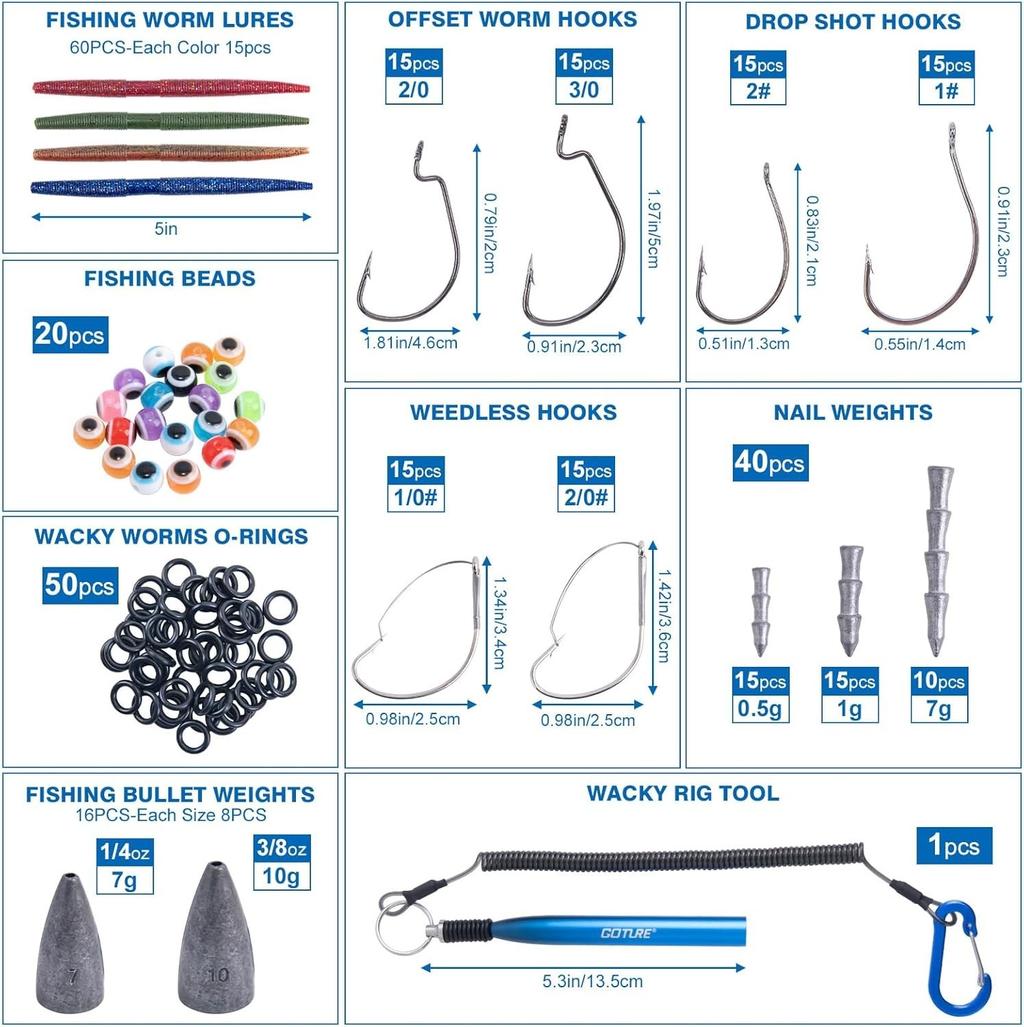 279-Piece Wacky Worm Fishing Lure Kit with Soft Plastics & Tackle Essentials - Image 5