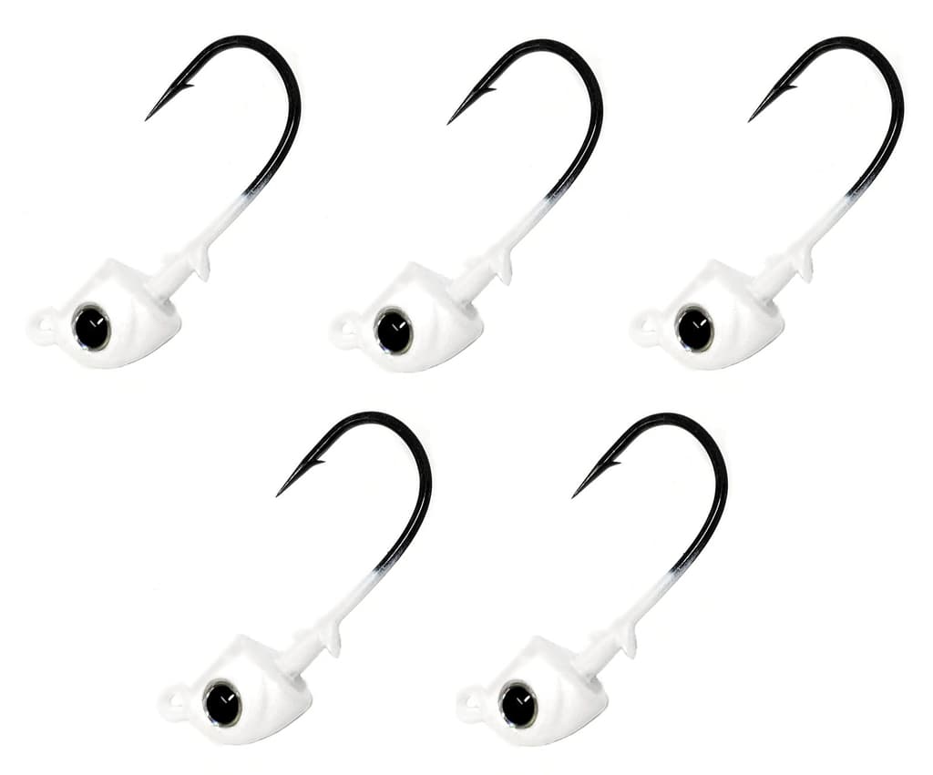 Swimbait Jig Heads, Realistic Eyes, Bass Catfish Lures, 5 Pack, White - Image 1
