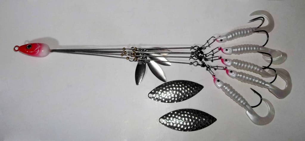 "NEW" (13 Pc) 5 Arm Alabama/Umbrella Rig Complete Set-(White/Pearl)-Bass/Walleye - Image 1