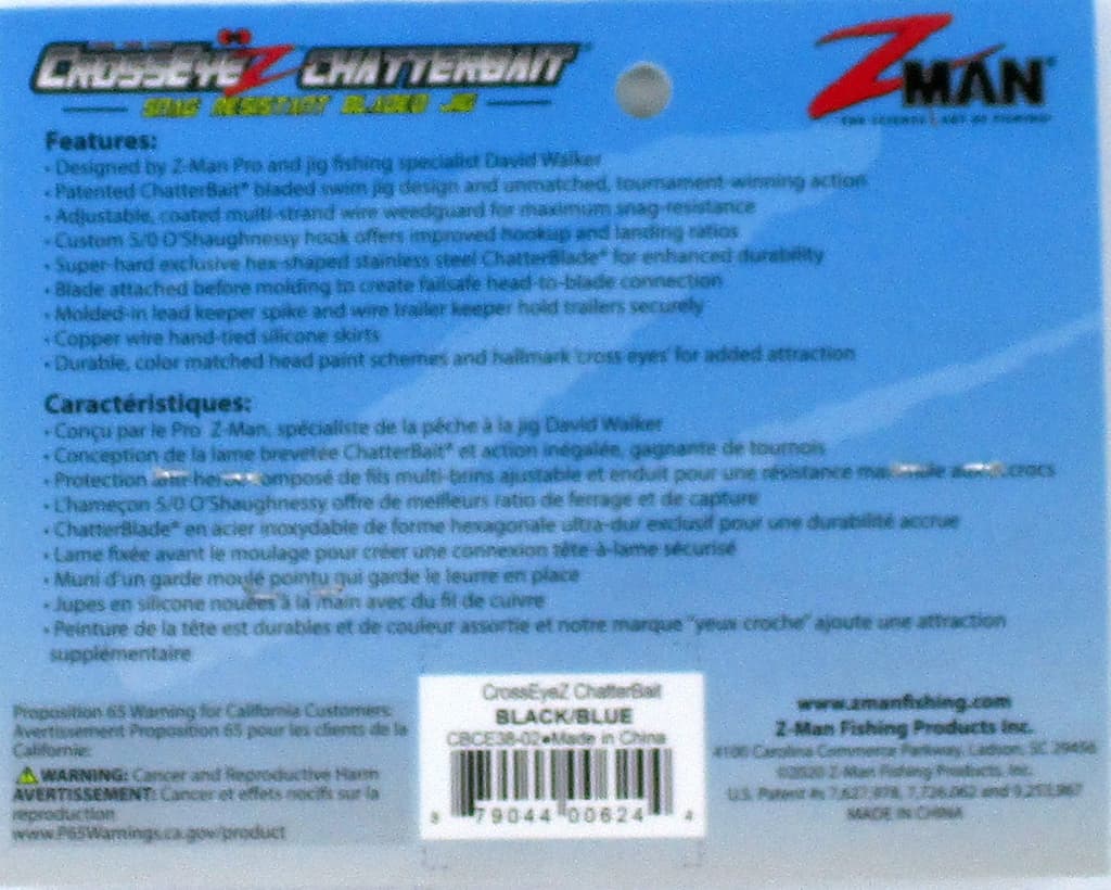 (6) Z-Man 3/8 Oz Crosseyez Chatterbait Fishing Lure Black / Blue CBCE38-02 New - Image 4