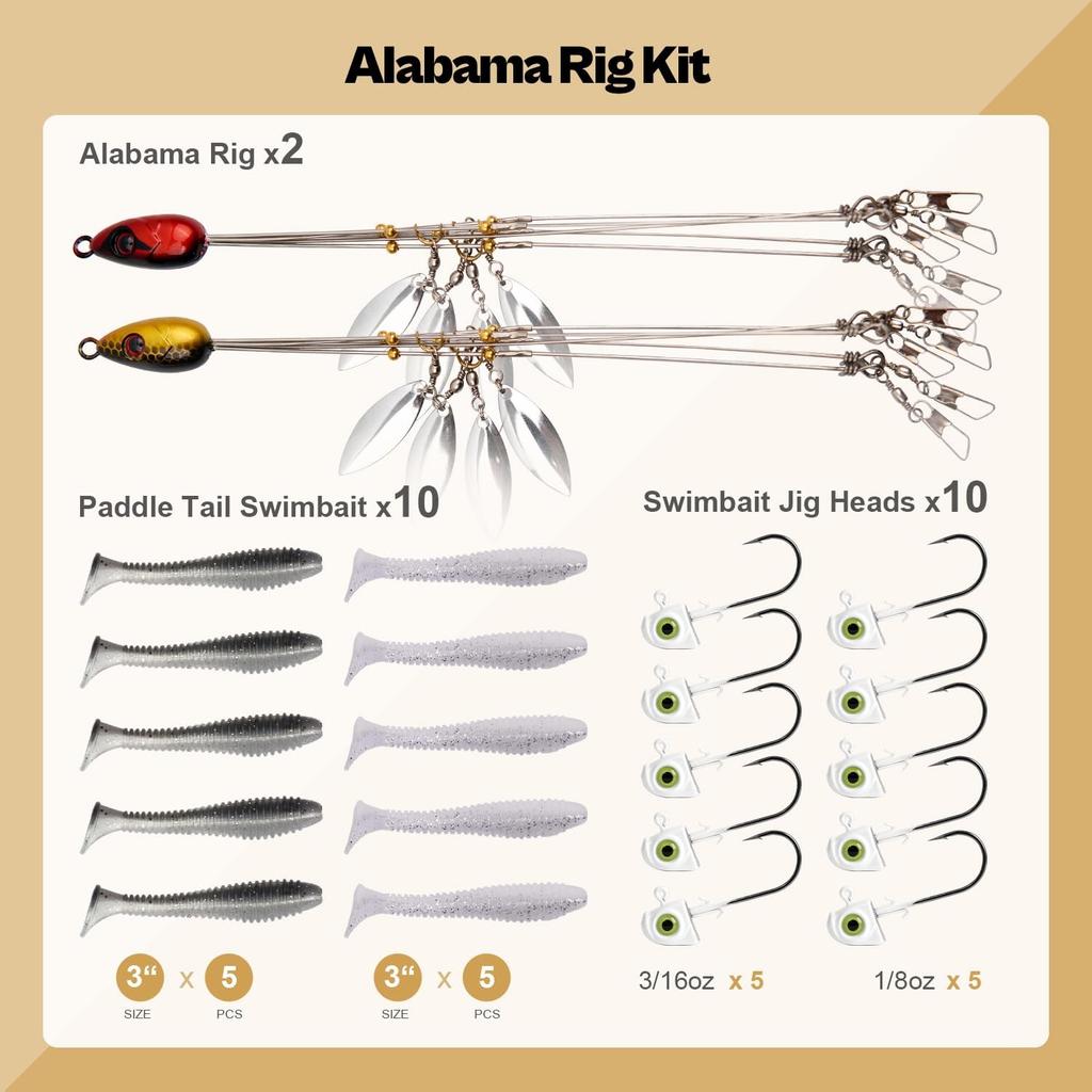 Alabama Rig (A-Rig) Fishing Lures Kit – 2 Rigs, 10 Jig Heads & Swimbaits, Tac... - Image 3