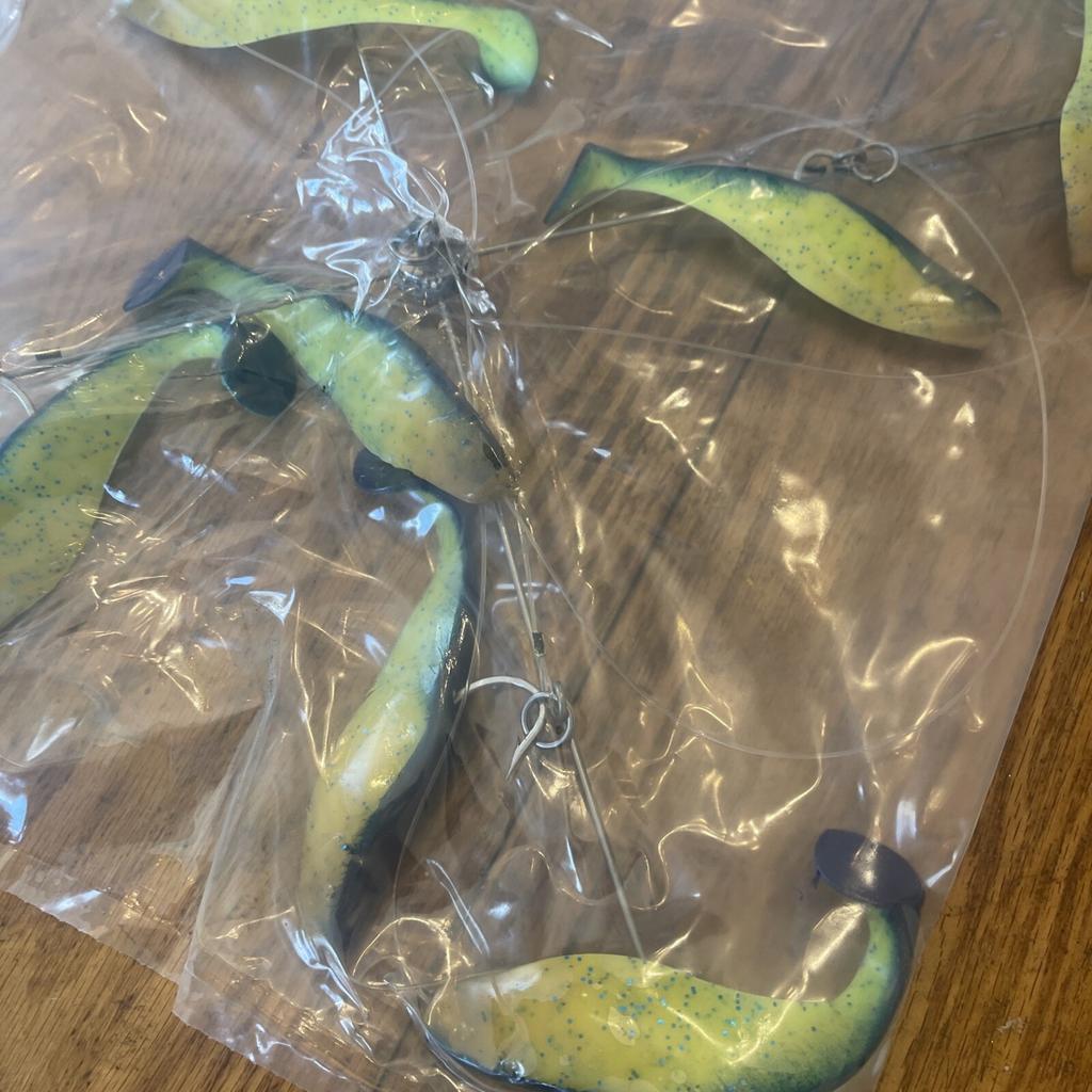 Umbrella Rig 4 Arm 11” With 6” Shad (9)  Chartr. Blue 8/0 Hook Mustad New In Pkg - Image 22