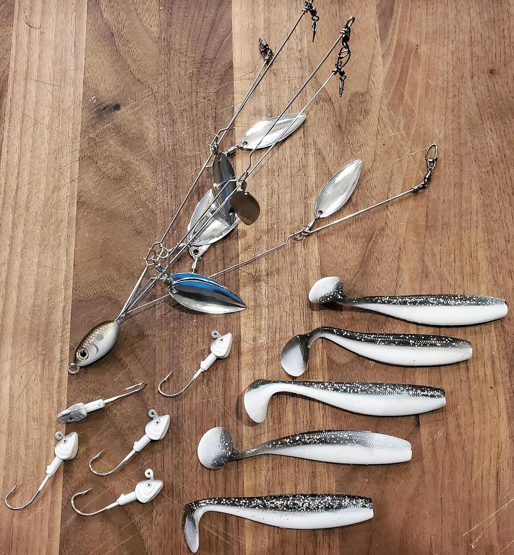 Fully Rigged 5 Arms 8 Bladed Umbrella Rig Bass Lure W/Swim Baits and Jig Heads I - Image 4