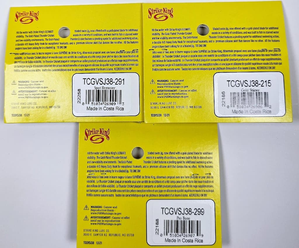 (Lot of 3) Strike King Gold Series Thunder Cricket Vibrating Blade Jig 3/8oz!! - Image 5