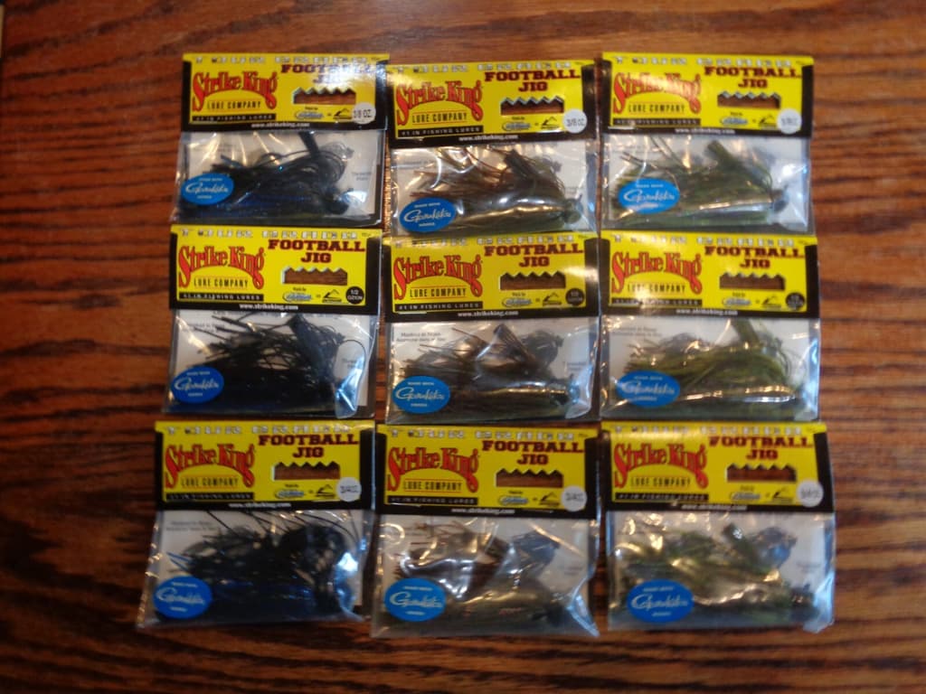 9 Strike King Tour Grade Football Jigs & 3 Pks KVD SRChunk, 1 Pk  Rage Tail Crw  - Image 1