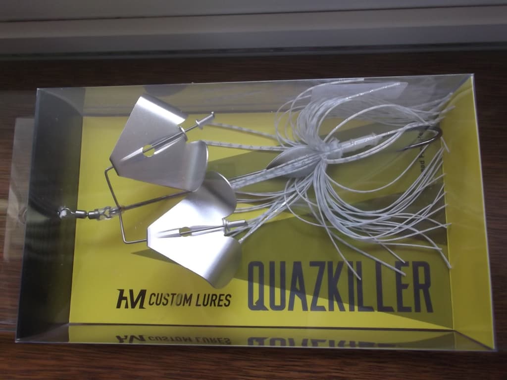 HM Custom Lures Teckel Quazkiller Twin Buzzbait 1/2oz. 02 White Silver Downdraft - Image 9