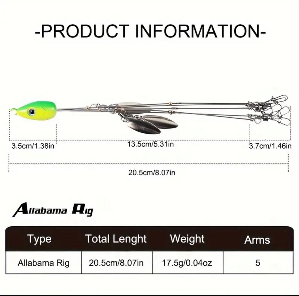 Alabama Umbrella Rig Swim Baits Fishing Lure Tackle Willow Blade 5 Arm No Hooks - Image 5