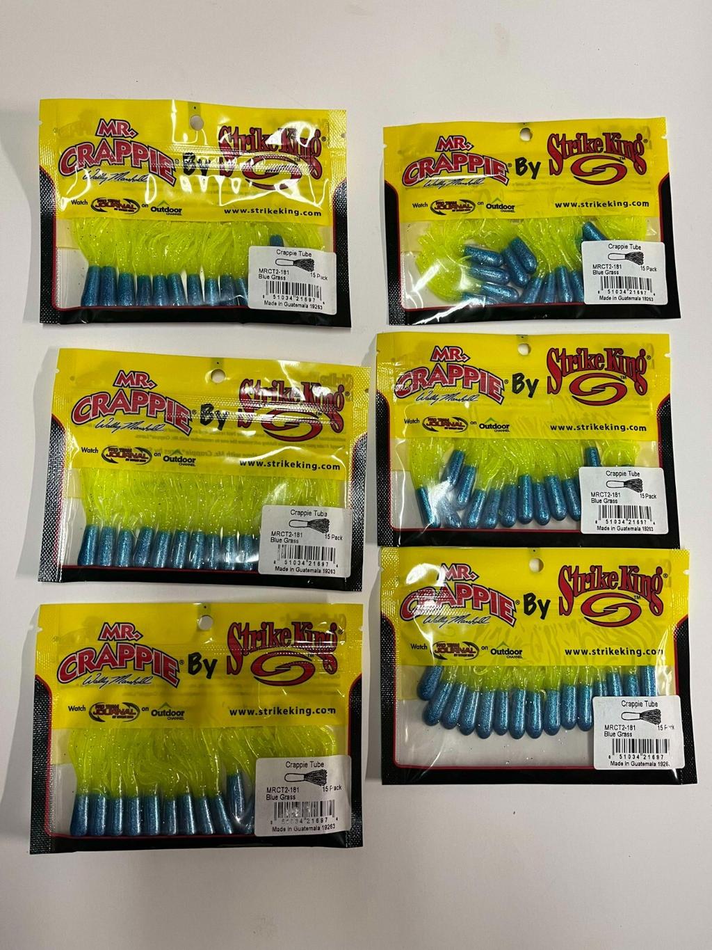 Lot of 6 Mr. Crappie Strike King Lures Crappie Tube Blue Grass - Image 1