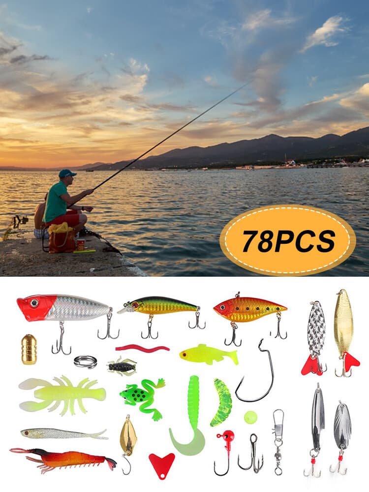 78pcs Fishing Accessories Kit Mixed Hard Wobbler Metal Jig Spoons Soft Lure Bait - Image 1