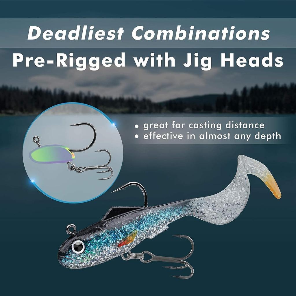 Pre-Rigged Soft Fishing Lures, Curly Tail Swimbait for Bass, Crappie, Trout - Image 4