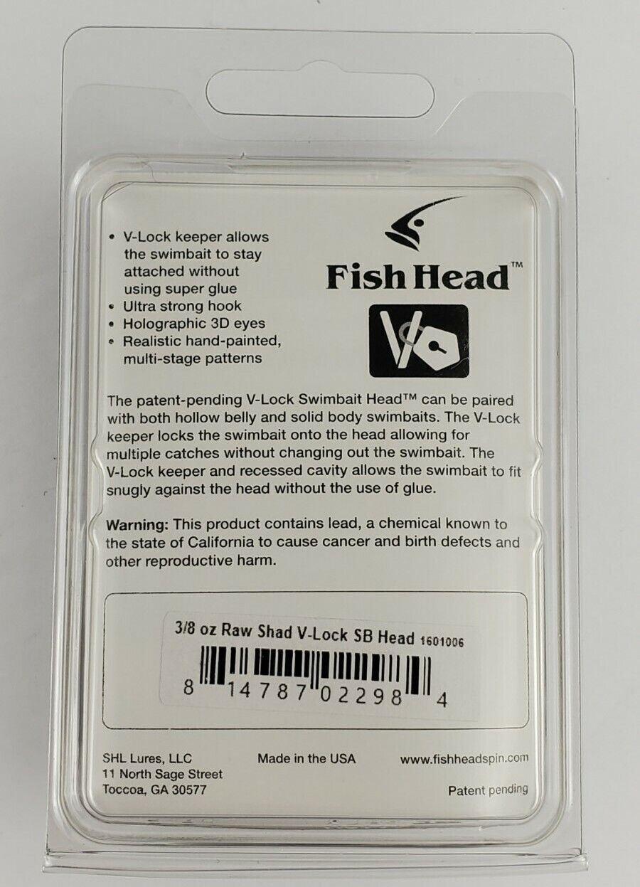 Fish Head 1601006 V-Lock Swimbait Head 3/8oz Raw 2Pk NEW - Image 2