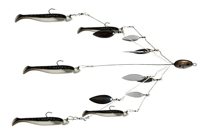 Fully Rigged 5 Arms 8 Bladed Umbrella Rig Bass Lure W/Swim Baits and Jig Heads  - Image 3