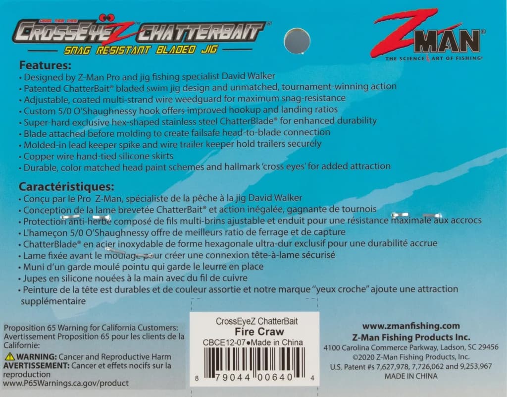 3    Z-MAN CROSSEYEZ CHATTERBAIT 1/2OZ CBCE12-07 FIRE CRAW - Image 2