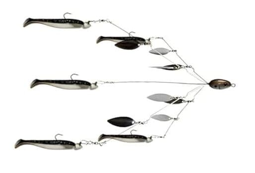 Fully Rigged 5 Arms 8 Bladed Umbrella Rig Bass Lure W/Swim Baits and Jig Heads  - Image 1