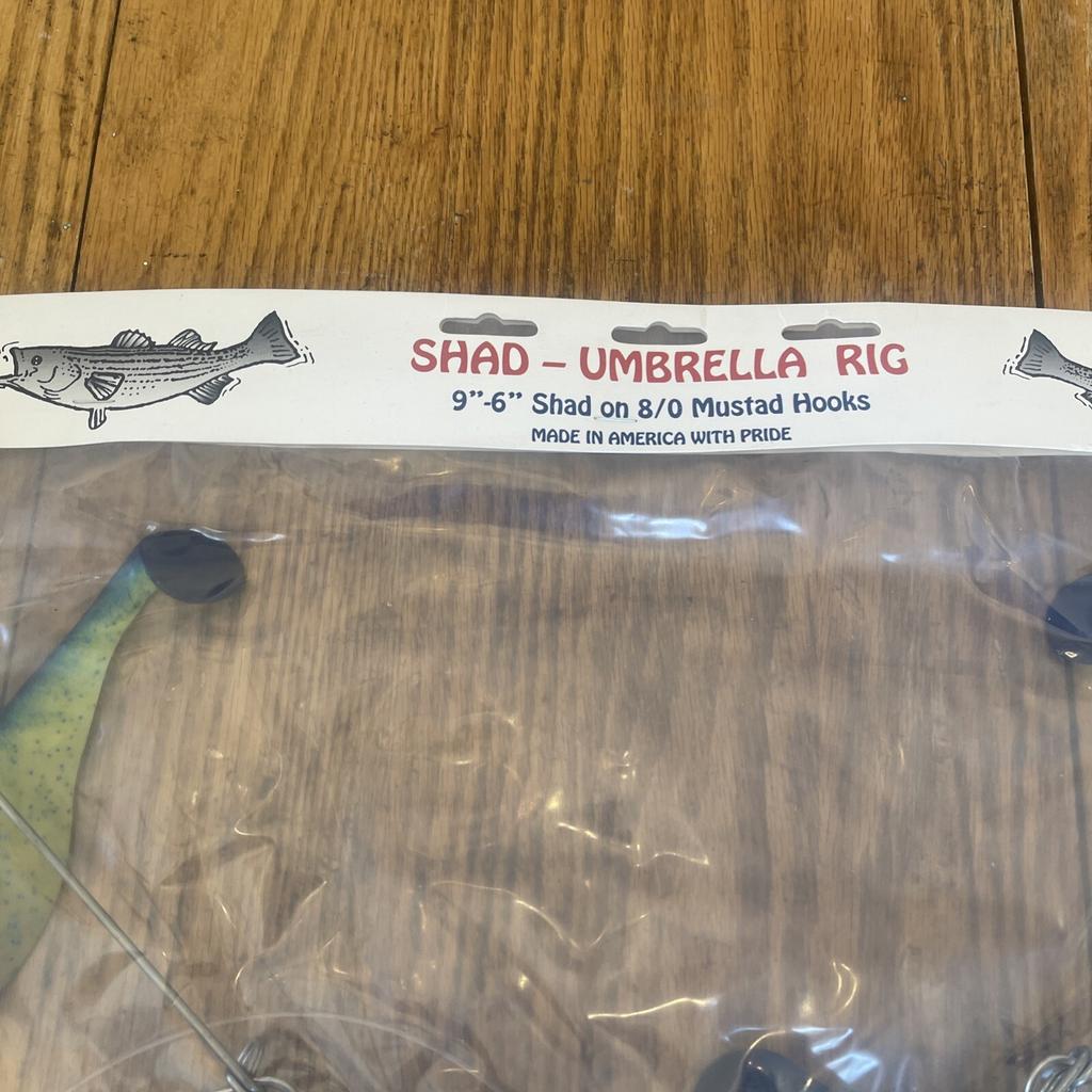 Umbrella Rig 4 Arm 11” With 6” Shad (9)  Chartr. Blue 8/0 Hook Mustad New In Pkg - Image 2