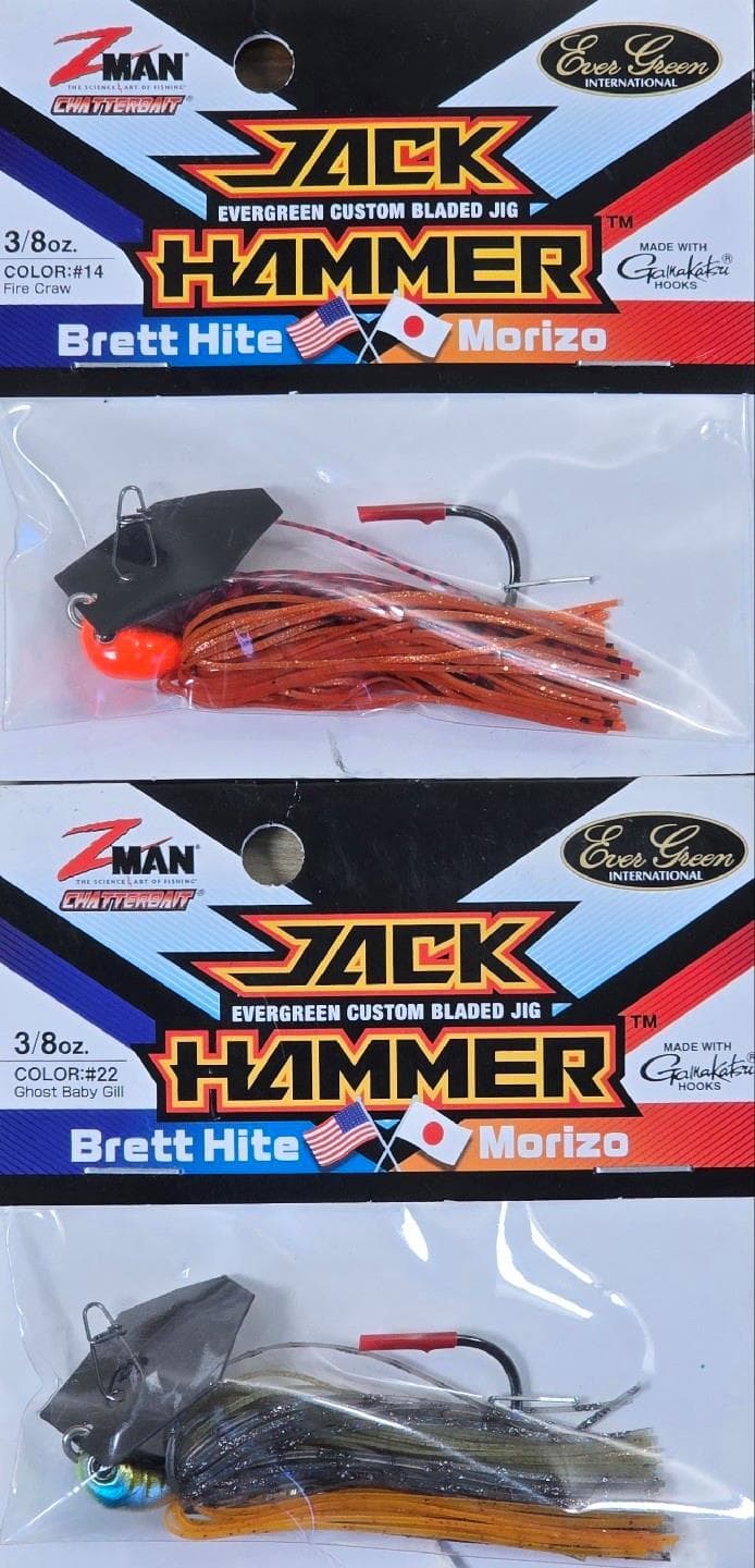 (Ct of 2) Z-Man Evergreen Chatterbait Jack Hammer 3/8 oz Evergreen Custom Blade! - Image 1