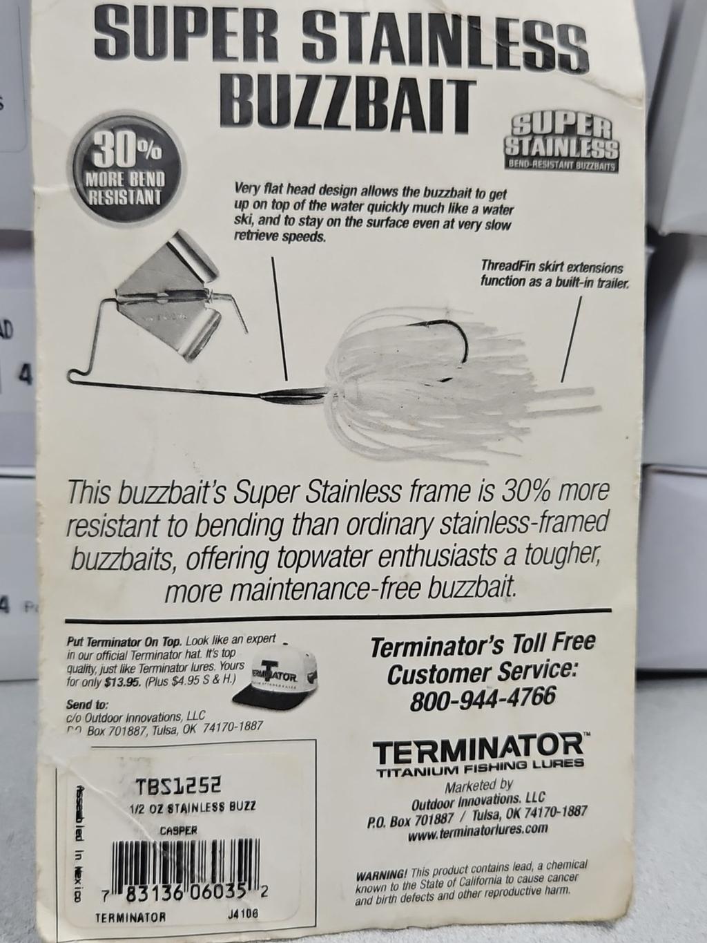 Discontinued Terminator 1/2oz SUPER STAINLESS BUZZBAIT...Casper...NOC!!! - Image 2