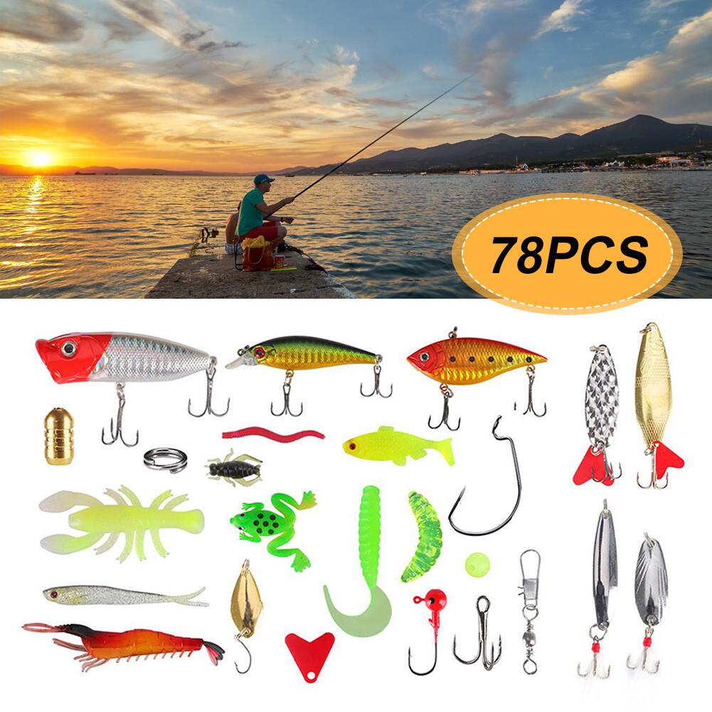 78pcs Lure Fishing Accessories Kit Wobbler Metal Jig Spoons Soft Silicone Bait - Image 1