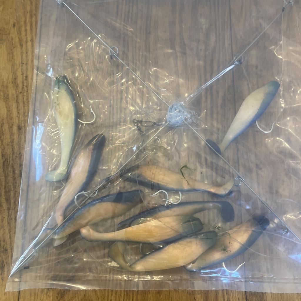 Umbrella Rig 4 Arm 11” With 6” Shad (9)  Pearl Blue 8/0 Hook Mustad New In Pkg - Image 5