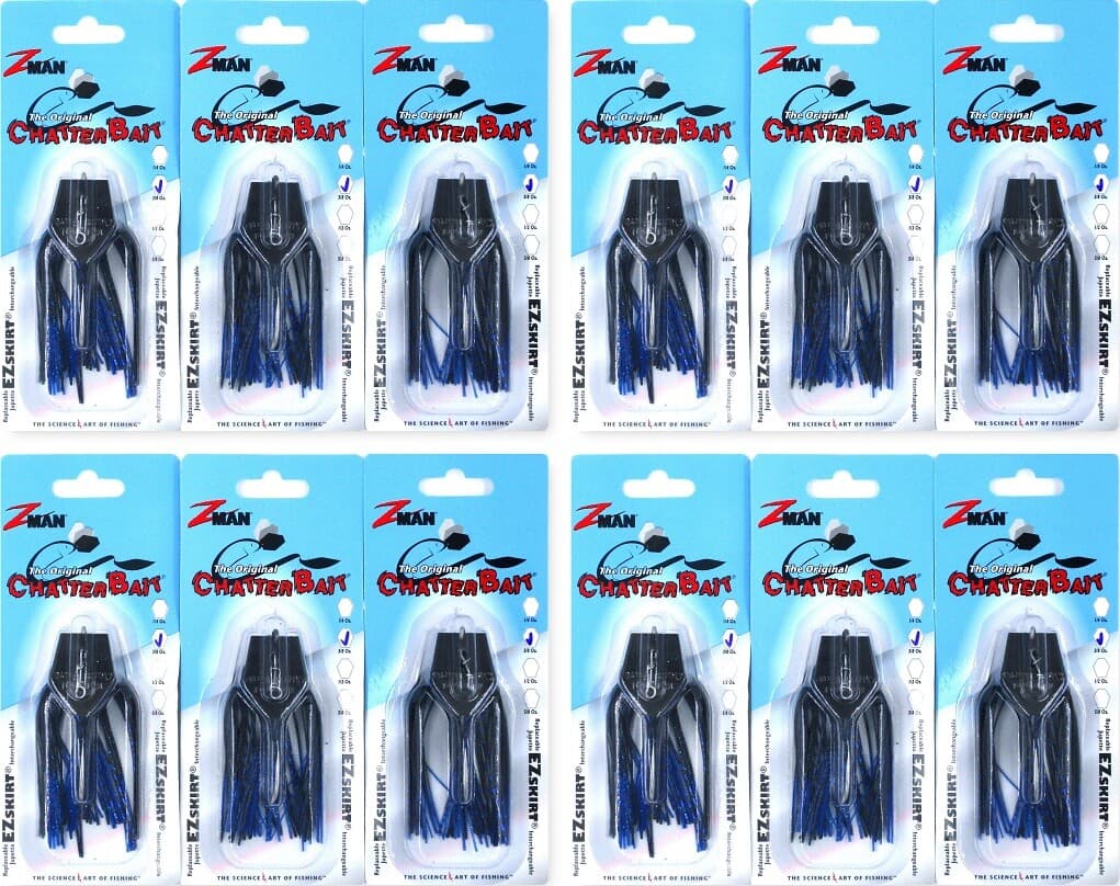 12- Z-Man 3/8 Oz The Original Chatterbait Fishing Lure Black/Blue Nickel CB38110 - Image 1