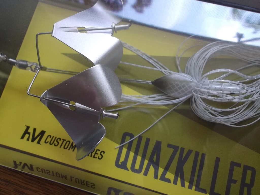HM Custom Lures Teckel Quazkiller Twin Buzzbait 1/2oz. 02 White Silver Updraft - Image 2