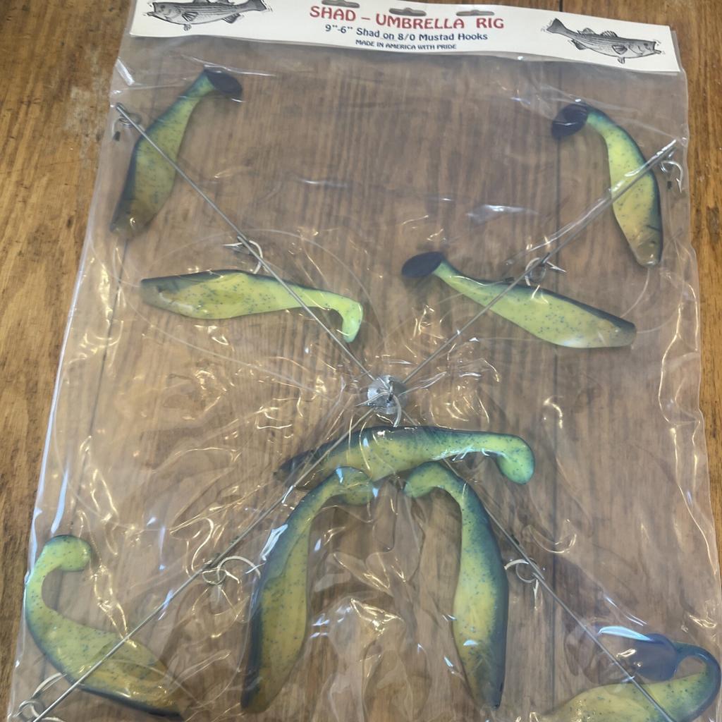 Umbrella Rig 4 Arm 11” With 6” Shad (9)  Chartr. Blue 8/0 Hook Mustad New In Pkg - Image 10