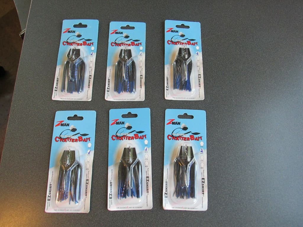 Lot Of 6 Z-MAN Original Chatterbait 3/8 Oz. Black/Blue Nickel New In Package - Image 1