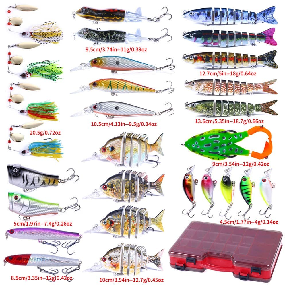 28PCS Lot Mixed Crankbait Fishing Lures Spinnerbait Jointed Bait Frog Popper Box - Image 4