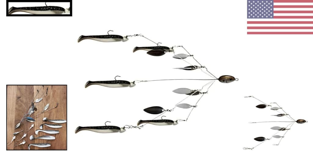 Bass Lure Umbrella Rig - Fully Rigged with Swim Baits and Jig Heads - Shad Color - Image 2
