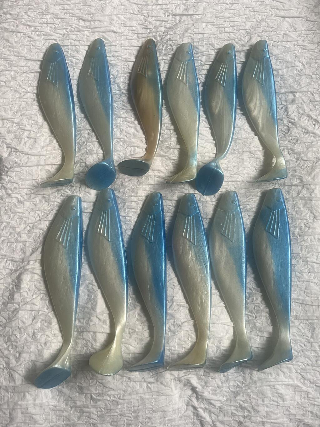 6 Lot 9" Shad Paddle Tail Swimbait Pearl/Blue for Umbrella Rig or Mojo's Lures - Image 4