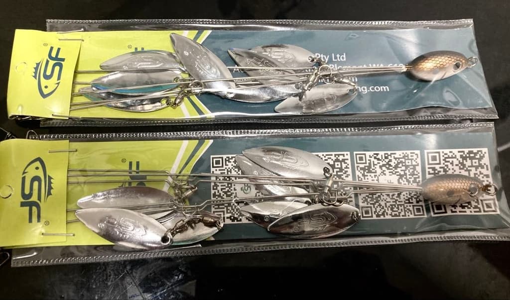 Alabama Rig 2-Piece Set with 8 Spinner Bladees Stealth Jackal Sea Bass - Image 1