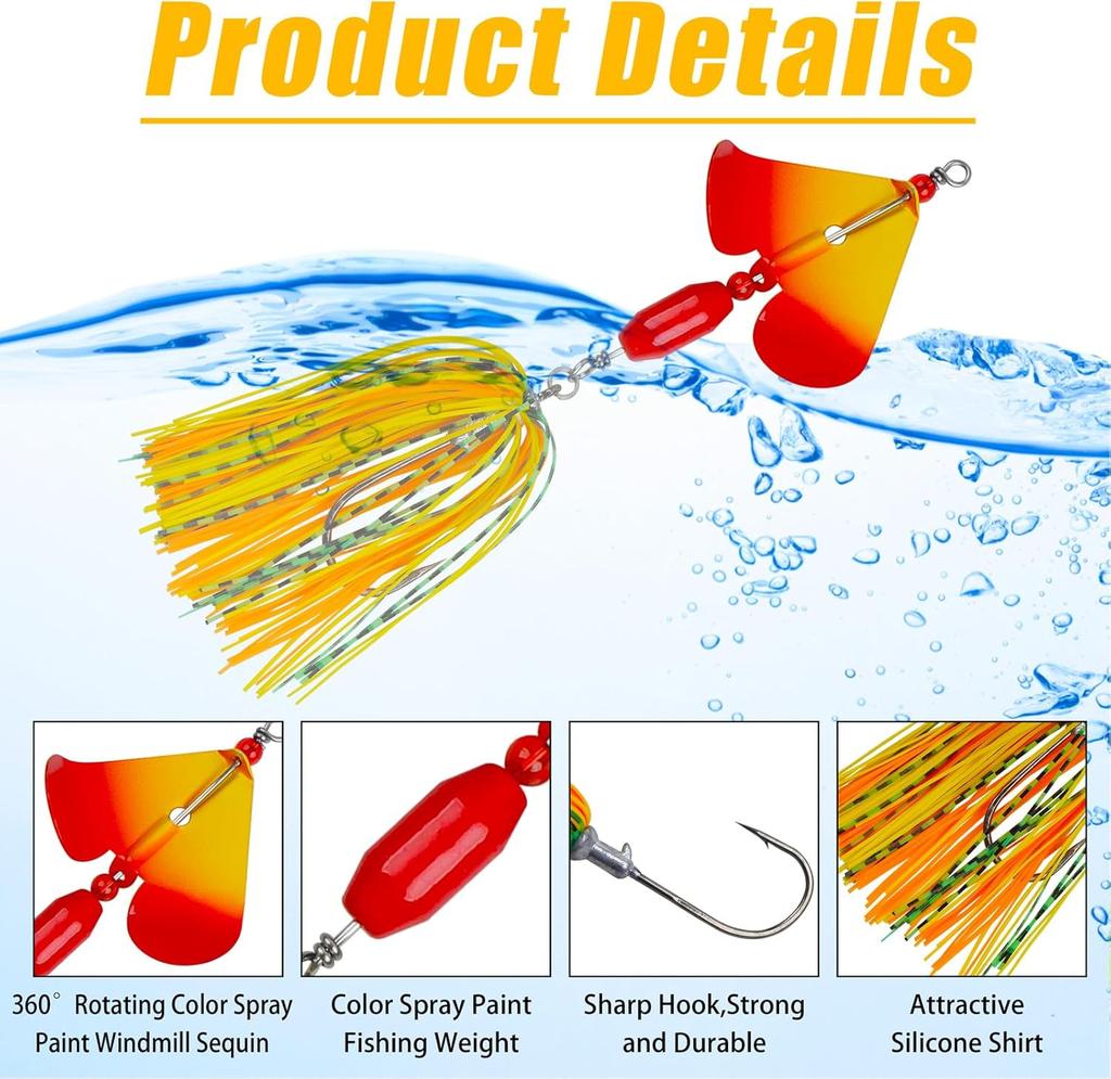 Spinnerbait Fishing Lures Kit, 6pcs Bass Fishing Buzzbait Lures Hard Metal Sp... - Image 1