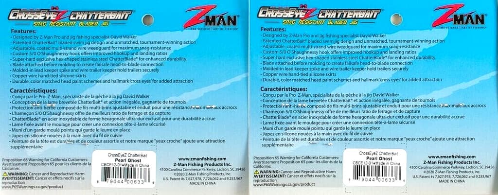 (LOT OF 2) Z-MAN CROSSEYEZ CHATTERBAIT 1/2OZ CBCE12-01 PEARL GHOST BN1310 - Image 2